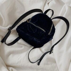 French Connection Velvet Mini Backpack Midnight Blue